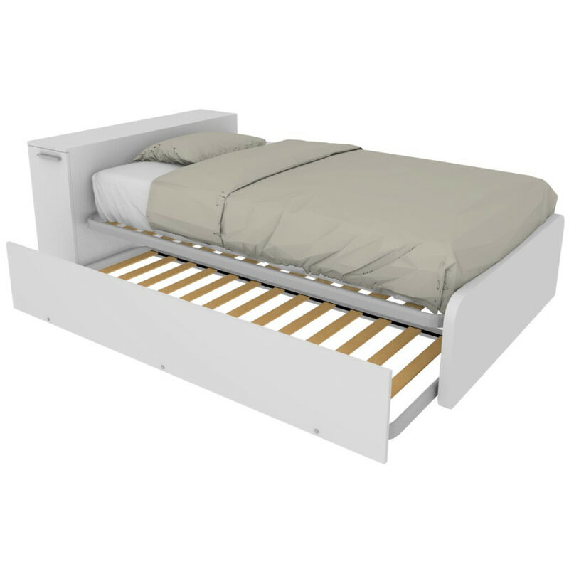 Mobilfino Camerette - Lit Queen size 120x190 avec conteneur et deuxième lit extractible - blanc
