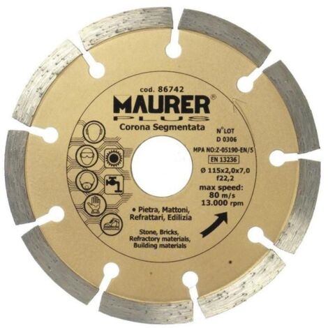 86742 - DISCO DIAMANTATO CORONA SEGMENTATA 115X2X7 MM PIETRA MATTONI REFRATTARI EDILIZIA - UMIDO SECCO