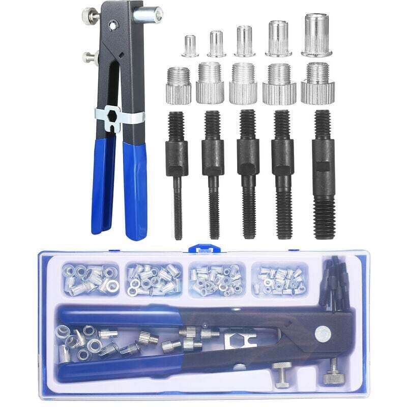 86PCS Kit d'outils pour écrous à rivets Set d'écrous à rivets aveugles Clé à riveter à main Outil d'insertion fileté Pistolet à écrous à rivets avec