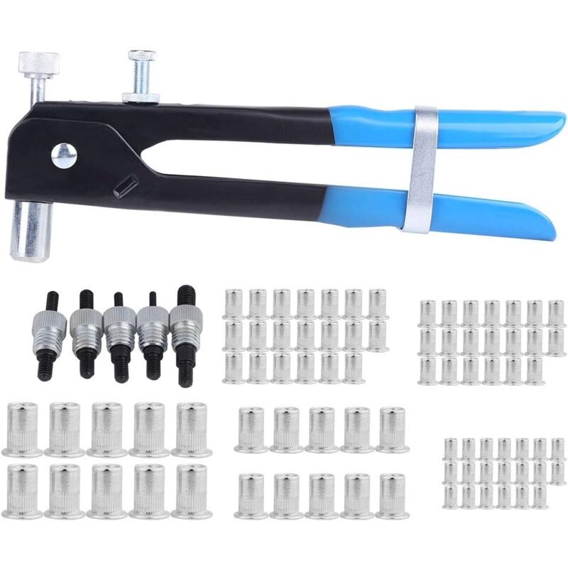 86pcs/set pistolet à rivets Riveteuse M3-M8 Écrous aveugles rivets et Kit de rivetage de l'ensemble d'outils