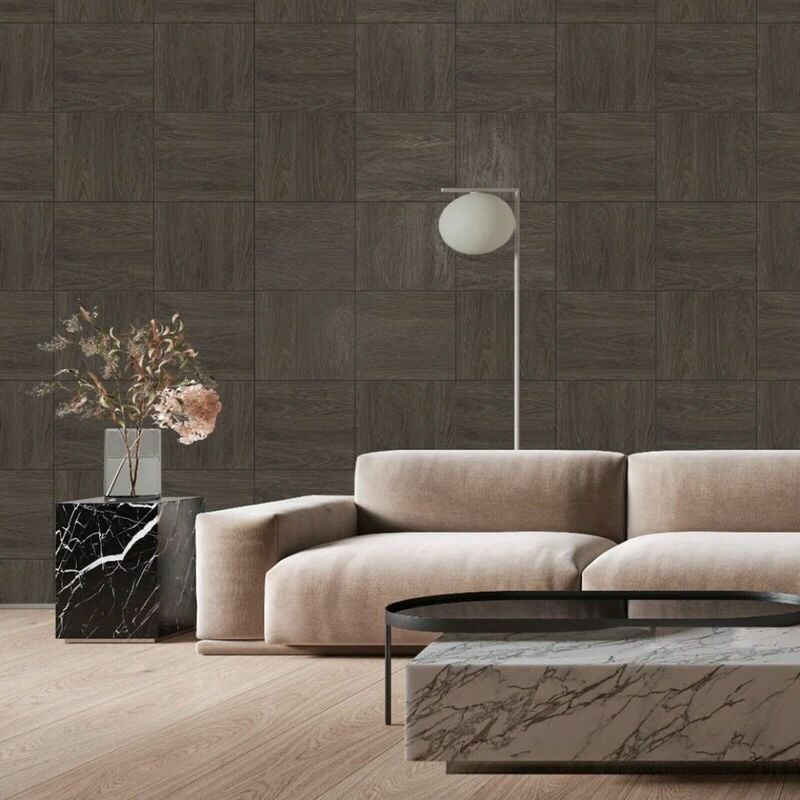 Wood Block Panel Wallpaper Dark Oak Heavyweight Realistic Wood Grain Rasch