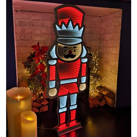87cm Infinity Light up Standing Nutcracker Christmas Decoration with Red & White LEDs on Metal Base