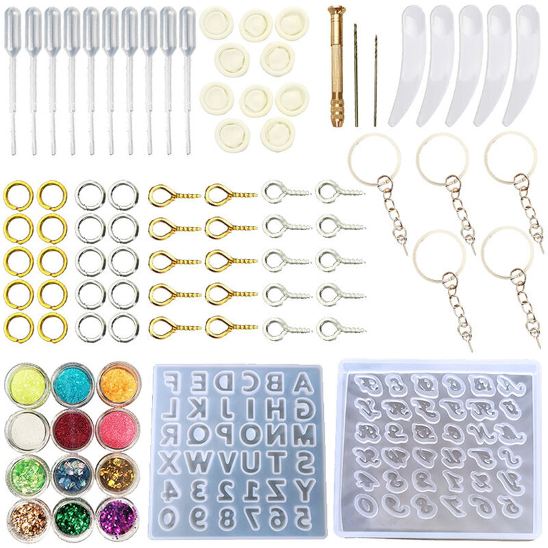 87pcs Epoxy Resin Mold Silicone kit and Tools Keychain Resin Molds Hanging Decor Molds Molds for DIY Crafts Making,model:Multicolor