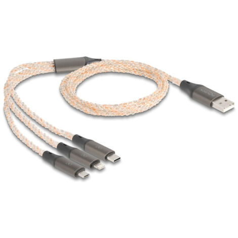 88158 DeLock USB-A RGB vers USB-C/microUSB/Lightning 2.0 - 1.2 m - Câble USB 3-en-1 USB-A vers USB-C/microUSB/Lightning 2.0 - RGB - Mâle / Mâle - 1.2 m