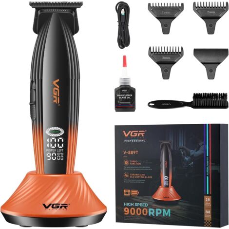 889T Tondeuse Barbe et Cheveux Hommes Professionnelle, de Finition Sans Fil Avec Station Charge, Trimmer Homme Fonction Turbo, Écran LED Recharge USB, Orange 889t -