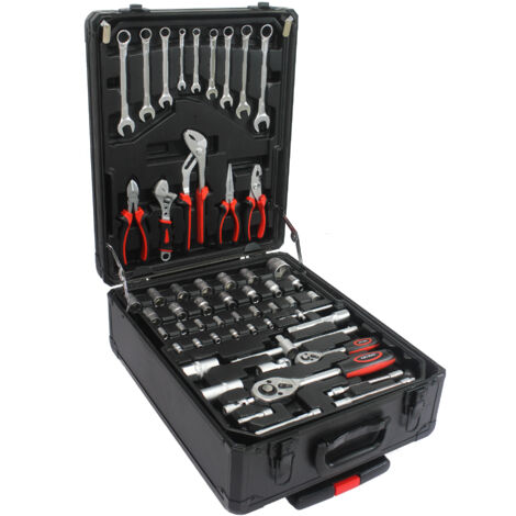 899 pièces coffret outillage bricolage, caisse à outils 4 tiroirs, kit outillage polyvalent domestique avec boîte à outils roulante, pour entretien, jardin, propriétaire - Noir