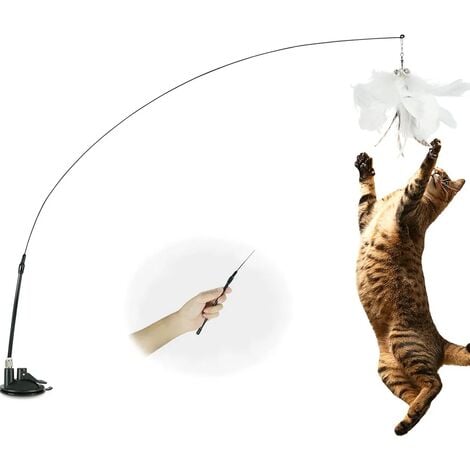 Simulated Bird Cat Teaser Long Rod Suction Cup Interactive Cat Toy with  Bell Colorful Feather Handheld Pet Teasing Wand Supplies