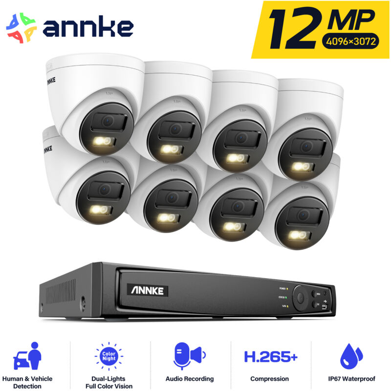 8CH nvr Kit de Surveillance cctv Intelligent Double Lumière Vision Nocturne Protection poe Sécurité Caméra Détection Mouvement - Annke