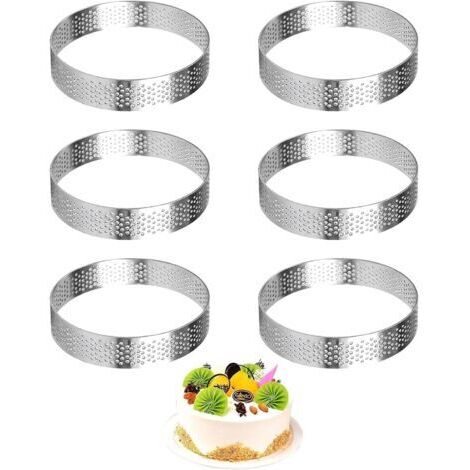 8cm Cercle à Pâtisserie Microperforés en Acier Inoxydable, 6 Pièces Anneaux Cercle à Tarte, Moules Résistants à la Chaleur et Réutilisables pour Mini Gâteaux, Mousses, Croûtes, Muffins, Crumpets