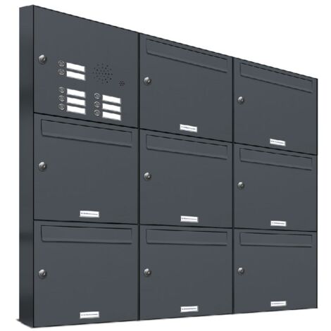 8er Briefkasten Anlage Aufputz - Wandmontage RAL 7016 Anthrazit Klingel