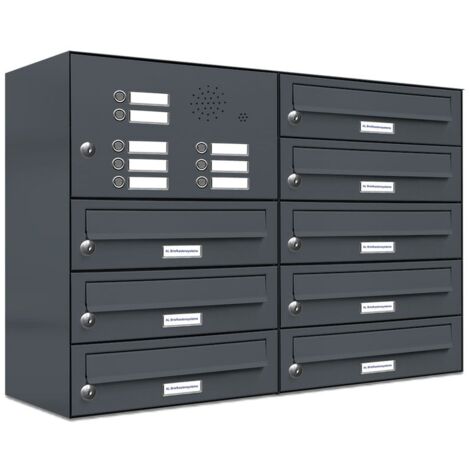 8er Briefkasten Anlage Aufputz - Wandmontage RAL 7016 Anthrazit Klingel