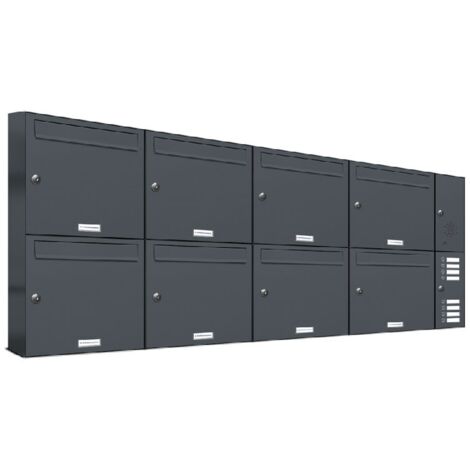 8er Briefkasten Anlage Aufputz - Wandmontage RAL 7016 Anthrazit Klingel