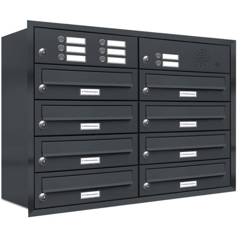 8er Briefkasten Anlage Unterputz Montage RAL 7016 Anthrazit Klingel