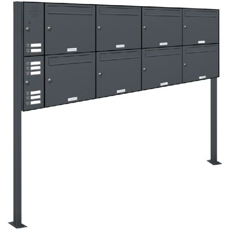 8er Briefkasten Standanlage Freistehend RAL 7016 Anthrazit Klingel