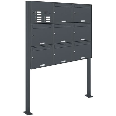 8er Briefkasten Standanlage Freistehend RAL 7016 Anthrazit Klingel