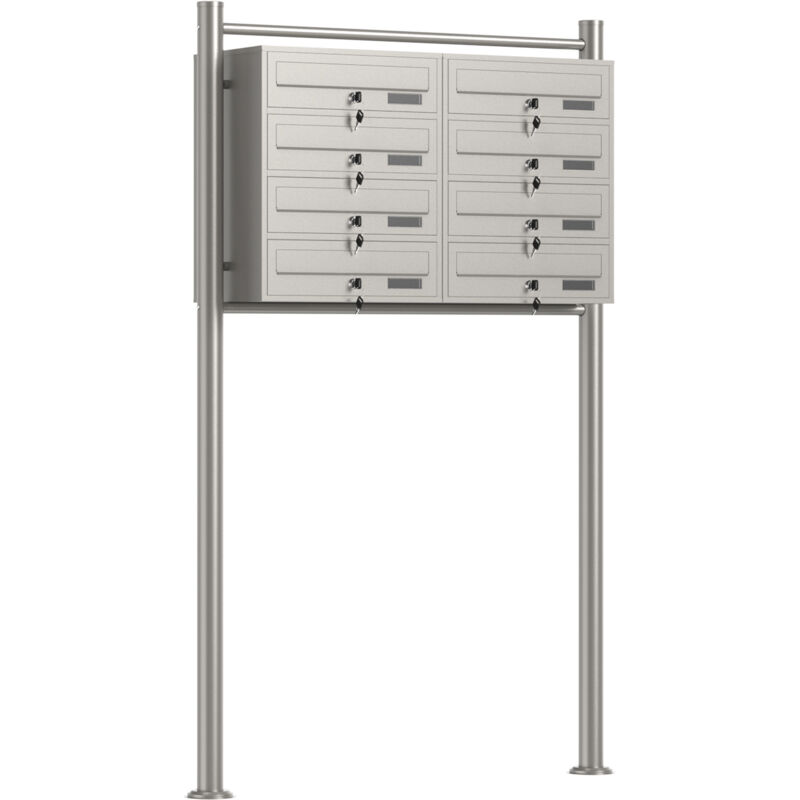 Wiltec Boîte aux lettres sur pieds Acier inox 945 x 270 x1500 mm, avec 8 Compartiments verrouillables 2x4 et Porte-nom, pour Courrier Wiltec Boîte aux lettres sur pieds Acier inox 945 x 270 x1500 mm, avec 8 Compartiments verrouillables 2x4 et Porte-nom, pour Courrier