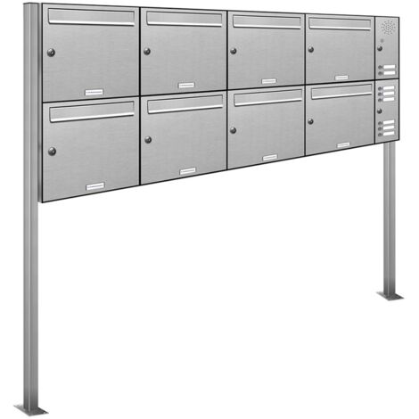 8er Edelstahl Briefkasten Standanlage Freistehend mit Klingel