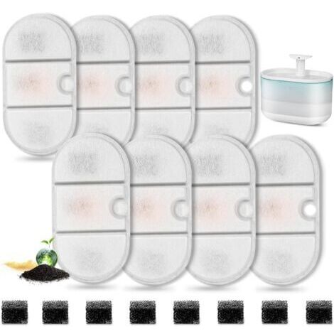 8er-Pack Filter für Katzenbrunnen mit 8 Schwämmen, Ersatzfilter für 71oz/2,1L-Wasserbrunnen für Katzen und Hunde