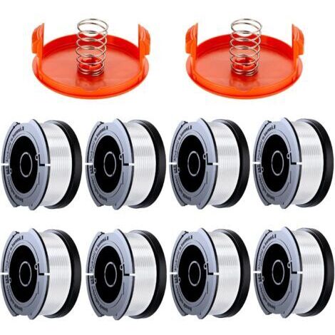8er-Pack Trimmerfadenspulen, kompatibel mit Black & Decker Trimmern, A6481 A6485 1,65 mm Trimmerfadenspule (8 Trimmerfäden, 2 Schutzkappen, 2 Federn)