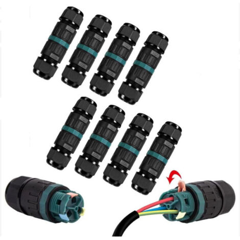 8er-Pack wasserdichte IP68 3-polige elektrische Steckverbinder für 5-12 mm Kabel, für den Außenbereich, Garten und Erdverlegung