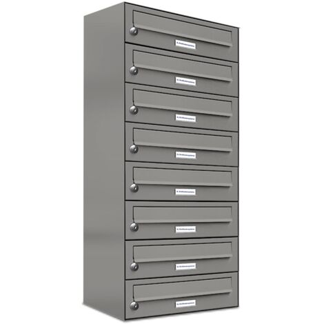 8er Premium Briefkasten Aluminiumgrau RAL Farbe 9007 für Außen Wand Postkasten 1x8