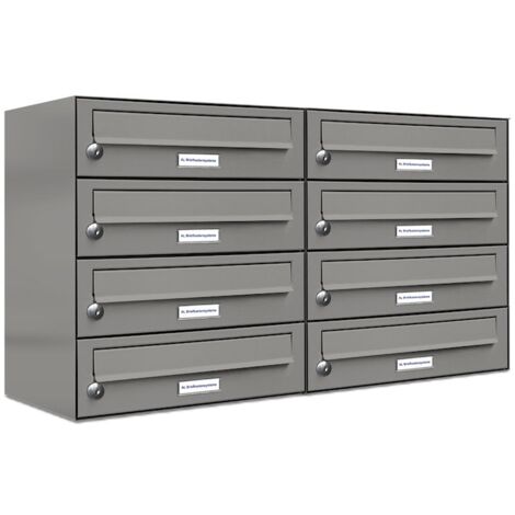 8er Premium Briefkasten Aluminiumgrau RAL Farbe 9007 für Außen Wand Postkasten 2x4 L