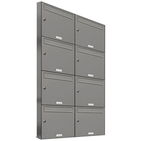 8er Premium Briefkasten Aluminiumgrau RAL Farbe 9007 für Außen Wand Postkasten 2x4 S