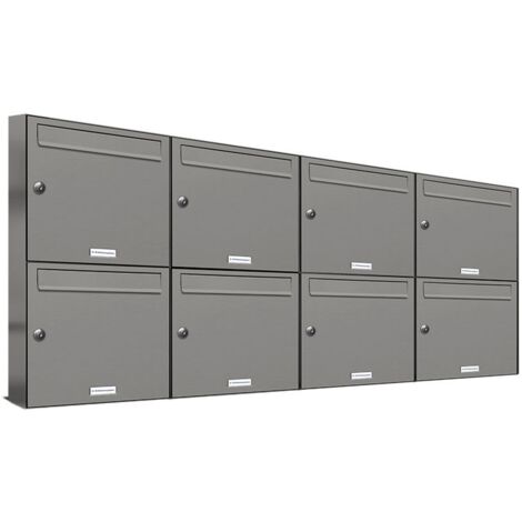 8er Premium Briefkasten Aluminiumgrau RAL Farbe 9007 für Außen Wand Postkasten 4x2