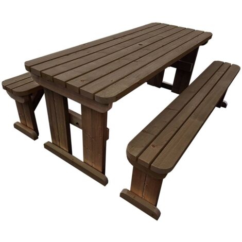 8ft (240cm) Picnic table and bench set, rustic brown finish, Aspen rounded corners