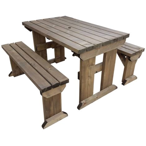 8ft (240cm) Picnic table and bench set, rustic brown finish, Aspen square corners