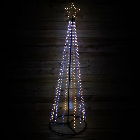main image of "8ft (2.5m) Premier Christmas Outdoor Black Pin Wire LED Pyramid Maypole Tree in Warm & Cool White Mix"