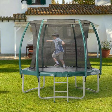 8FT Green Outdoor Enclosure Trampoline with Ladder