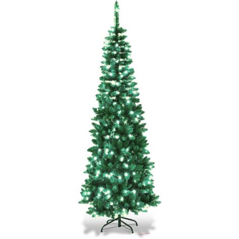 8FT Prelit Green Pencil Christmas Tree White LEDs