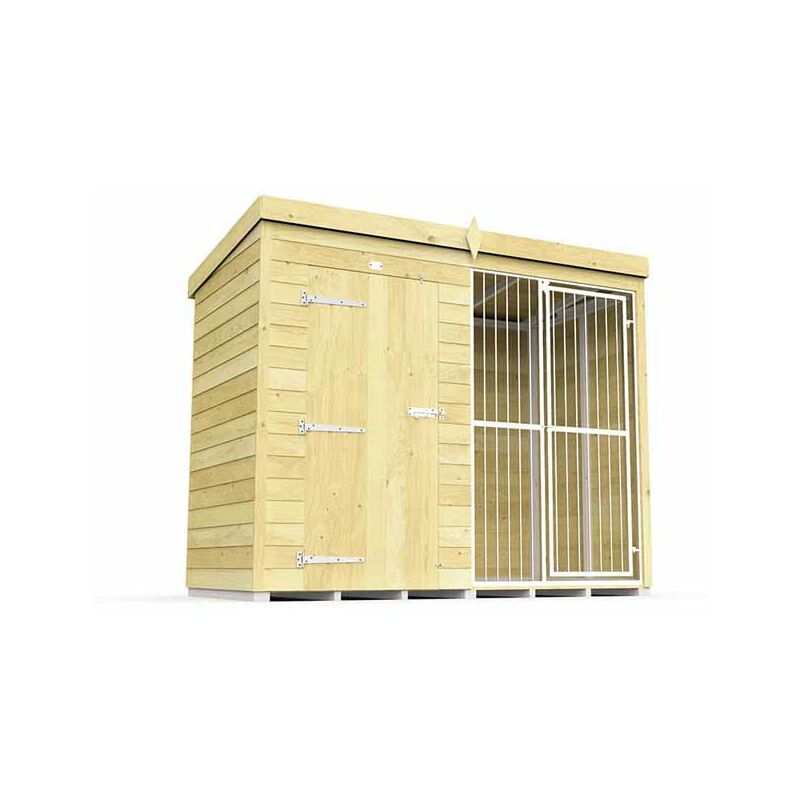 8ft X 4ft Dog Kennel and Run Full Height with Bars - Wood - L 118 x W 243 x H 201 cm