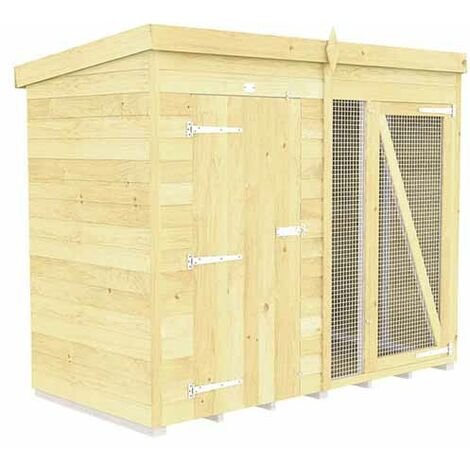 8ft X 4ft Dog Kennel and Run Full Height - Wood - L118 x W243 x H201 cm