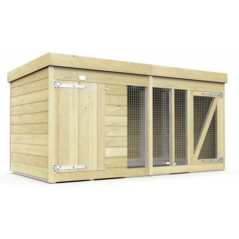 8ft x 4ft Dog Kennel and Run - Wood - L 127 x W 243 x H 127 cm