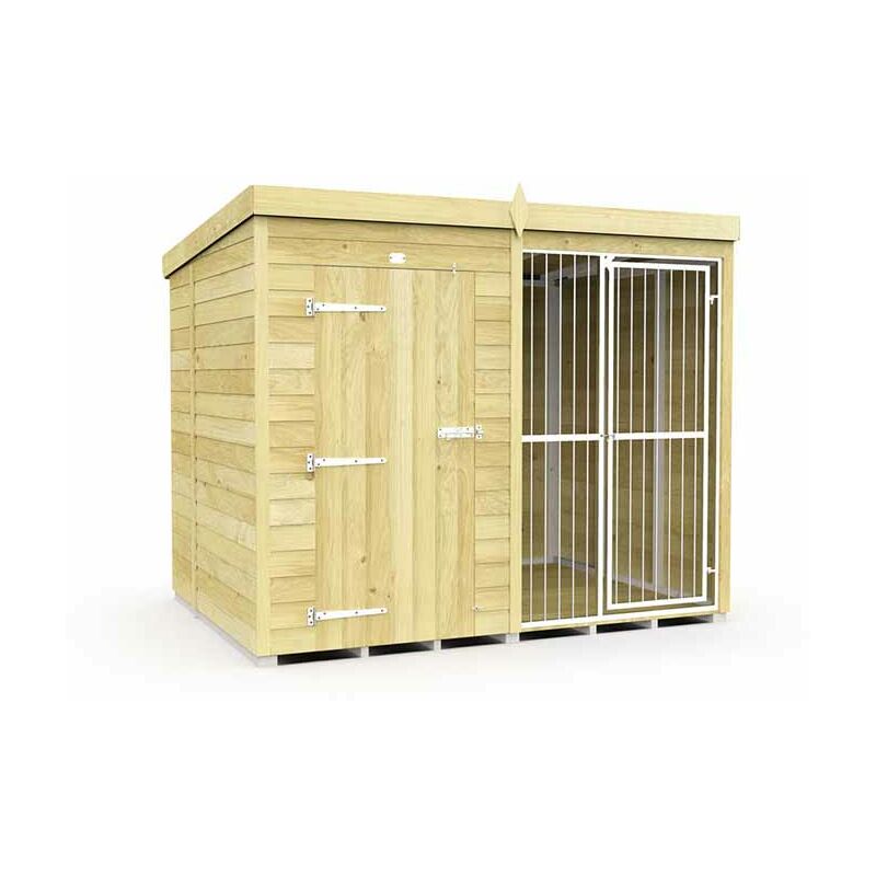 8ft X 6ft Dog Kennel and Run Full Height with Bars - Wood - L 178 x W 243 x H 201 cm