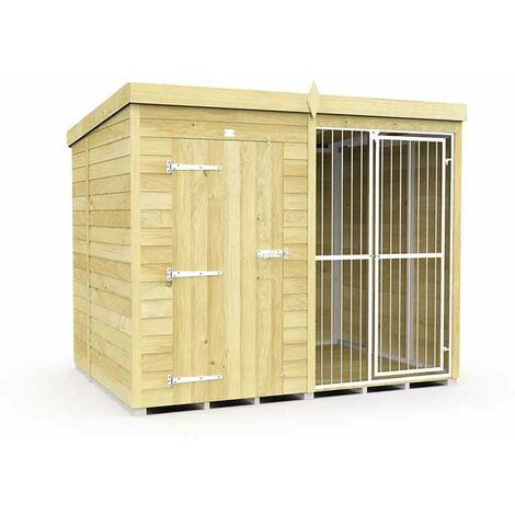 8ft X 6ft Dog Kennel and Run Full Height with Bars - Wood - L178 x W243 x H201 cm