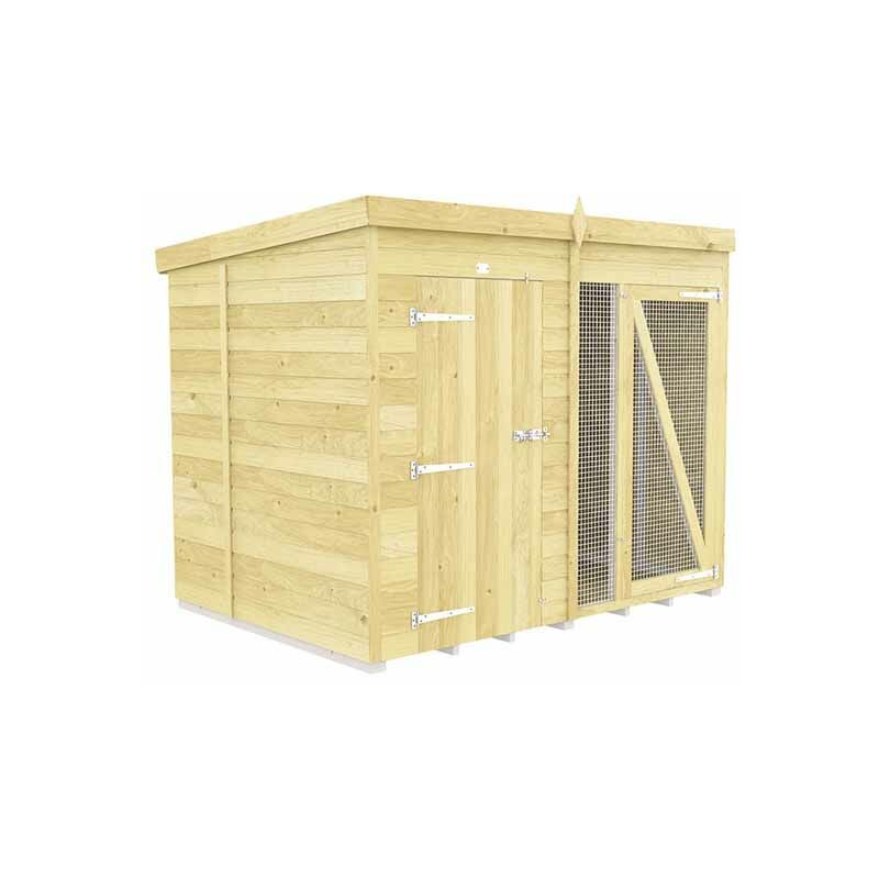 8ft X 6ft Dog Kennel and Run Full Height - Wood - L 178 x W 243 x H 201 cm