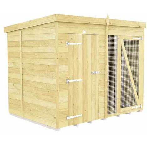 8ft X 6ft Dog Kennel and Run Full Height - Wood - L178 x W243 x H201 cm