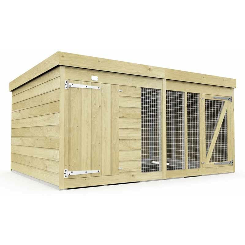 8ft x 6ft Dog Kennel and Run - Wood - L 185 x W 243 x H 127 cm