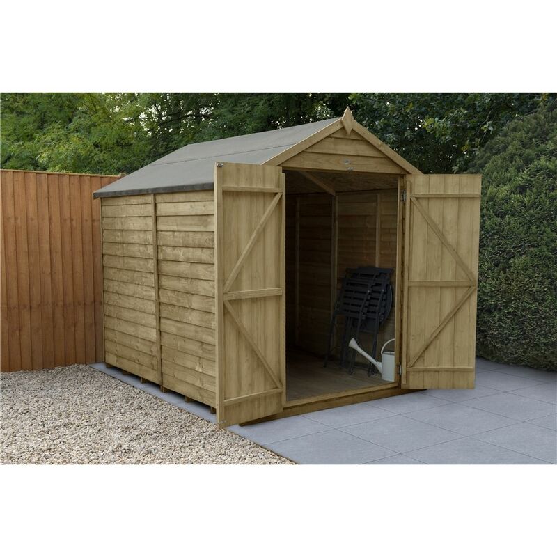 8ft x 6ft Pressure Treated Windowless Overlap Apex Wooden Garden Shed (2.4m x 1.9m) - Modular (CORE)