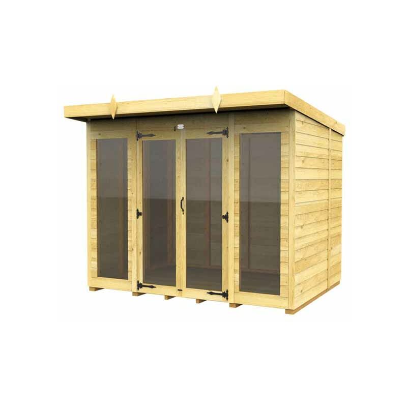 8ft x 8ft Pent Summer House (Full Height Window) - Wood - L231 x W243 x H201 cm