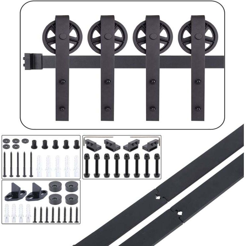 8FT/244CM Systeme Porte Coulissante,Quincailleri Kit de Rail pour Porte Double Coulissante, Ensemble Industriel pour Porte Coulissante Interieur