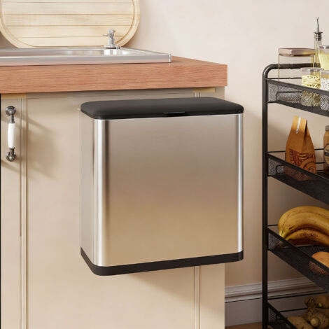 8L Hanging Kitchen Bin, Rubbish bin with Lid and Removable Inner Bucket for Under Cabinet Door, Under Sink, Office