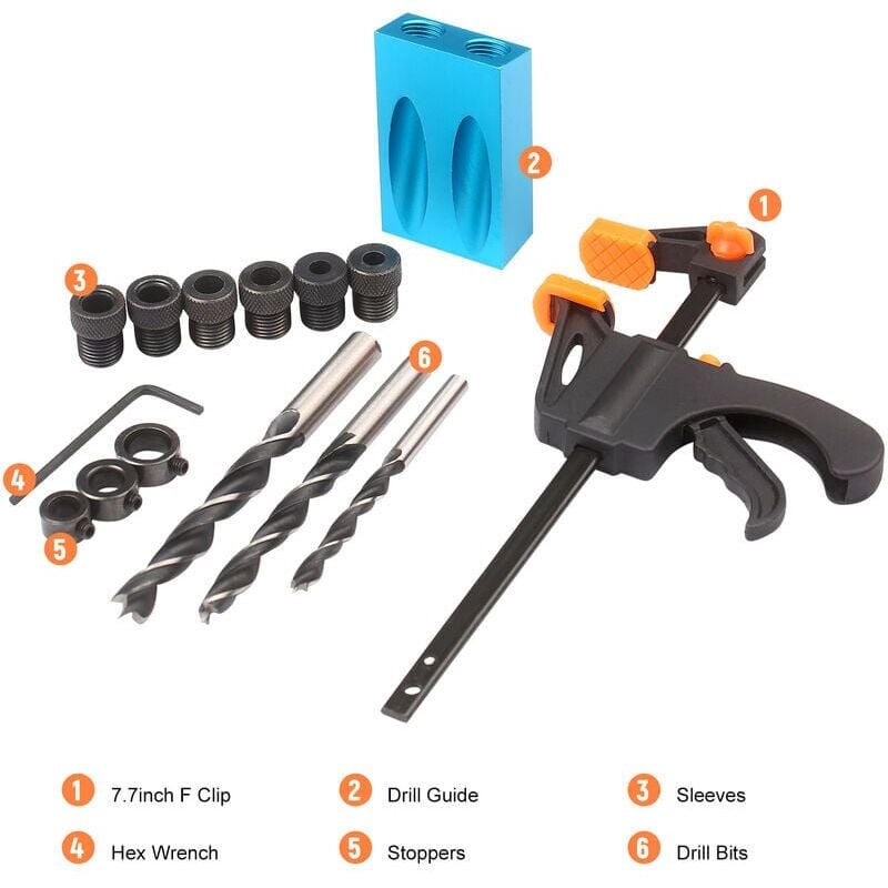 Lucky-88 - 8mm 10mm Guide de Perceuse à Angle de 15 Degrés Outil de Travail du Bois Gabarit de Trou Incliné Gabarit de Perforateur de Trou, 15 pièces