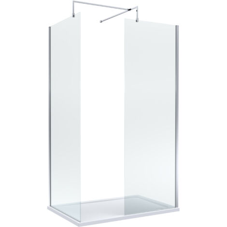 8mm Glass Walk In Wetroom Screens with Chrome Profile and White Shower Tray - 1200 x 900mm