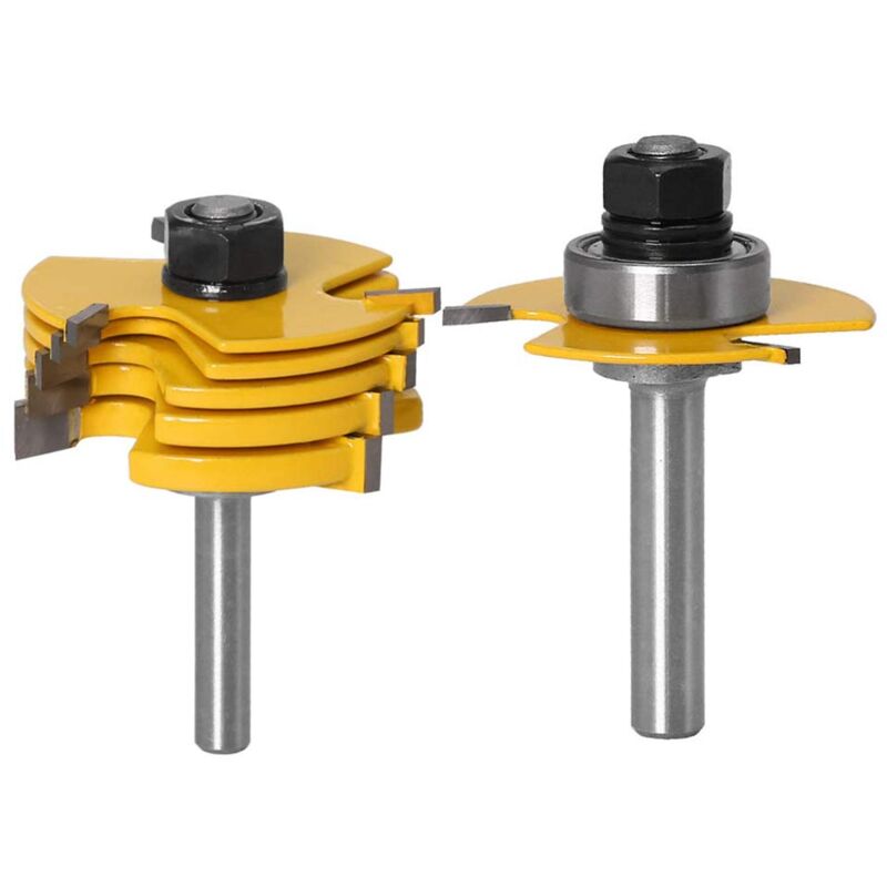 8mm Jeu de Forets de Toupie à 3 Ailes Réglables Router à Rainure Bits Fraise à Bois Mèche de Menuiserie Routeur T Forme Avec 6pcs Lame de Coupe