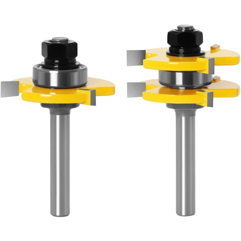 8mm Queue Routeur à Rainure, Jeu de 2 Fraises à Rainurer Routeur Bits Outils de Menuiserie Fraise de Rainure en T à 3 Dents pour Travail Coupe du Bois