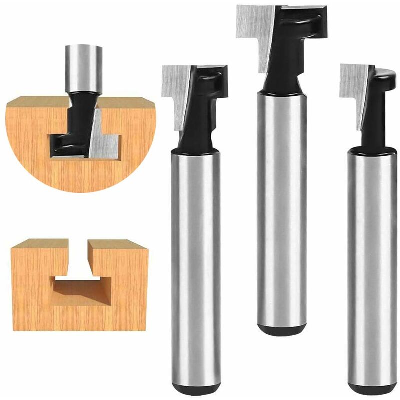 Tinor - 8mm T-Slot Router Bit, T-Slot Router Shape Router Bits, 3Pcs (8/9.52/12.7mm) Cutter Shank with Blade Woodworking Cutters for Power Tools